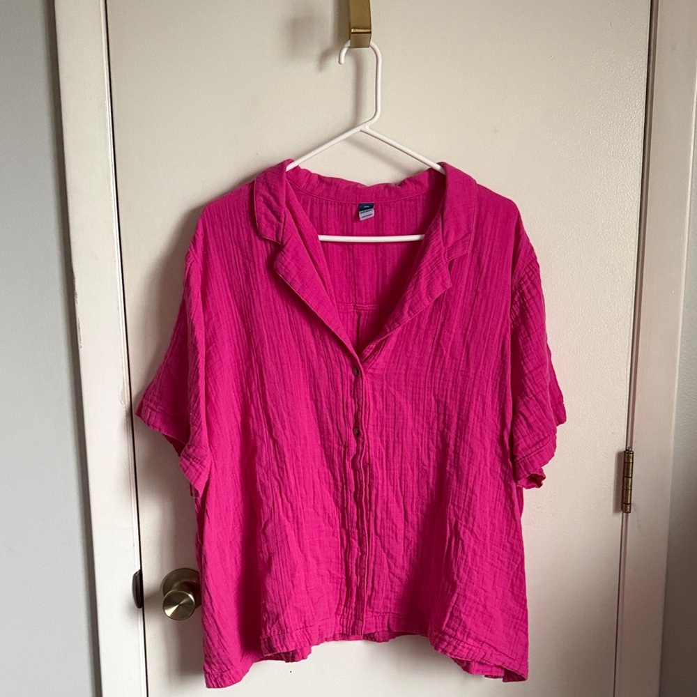 Bright Pink Old Navy Women's Button-Front Relaxed Top